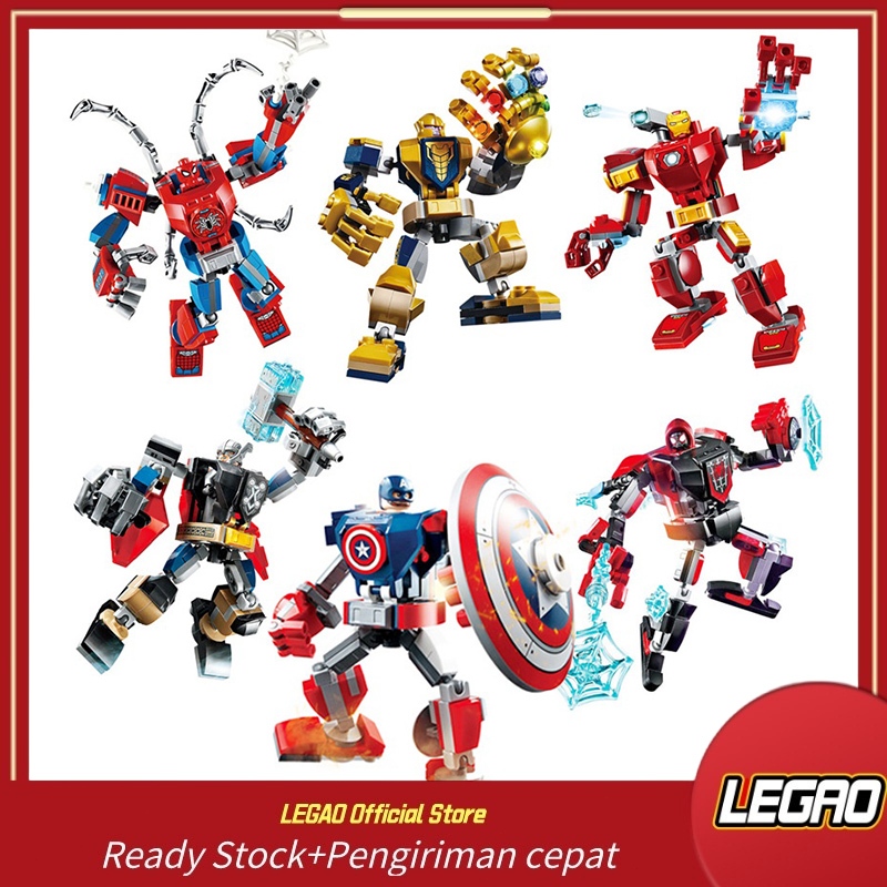 LEGAO Mainan Super Hero Wolverine Iron Man Black Panther Mecha Untuk Anak