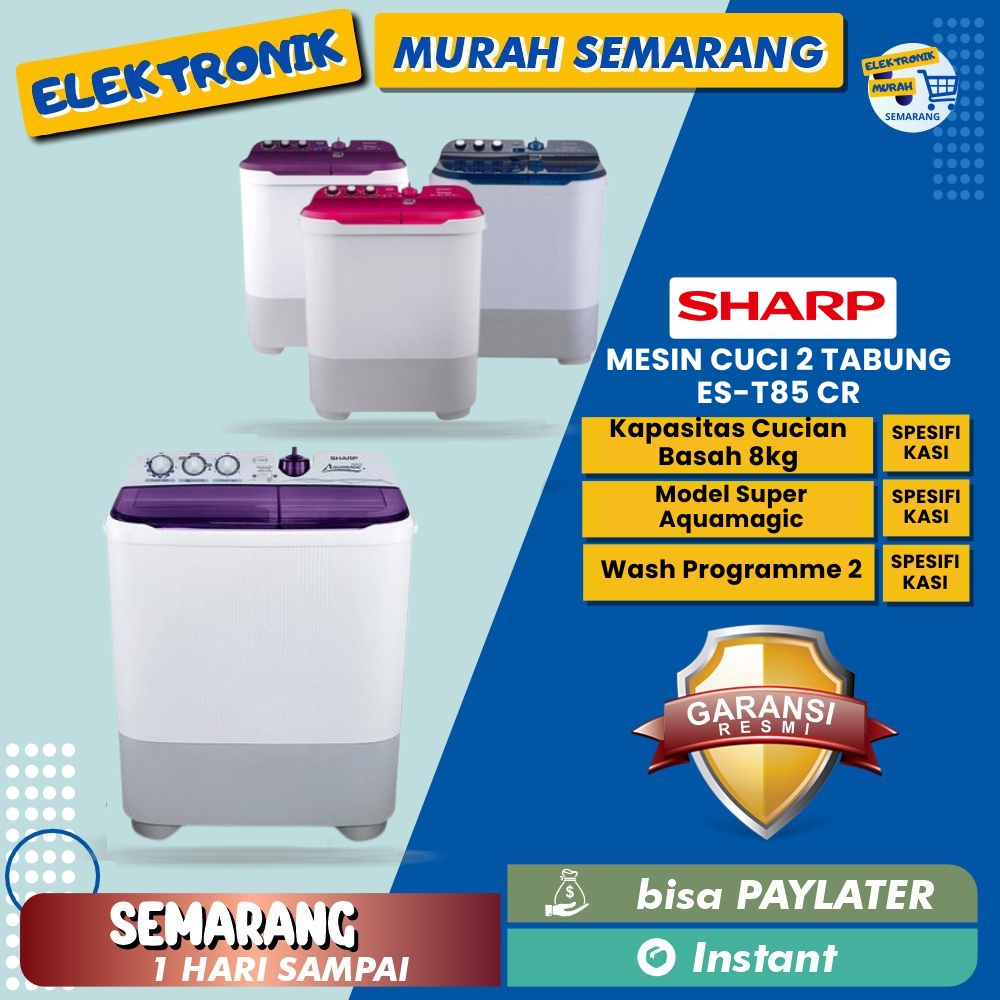Mesin Cuci Sharp ES - T85 CR - PK / BK Mesin Cuci 2 Tabung 8 Kg