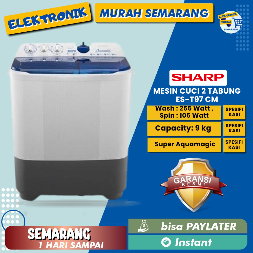 Sharp Mesin Cuci ES-T97CM 9 Kg Aquamagic T97CM 9Kg 2 Tabung 97CM