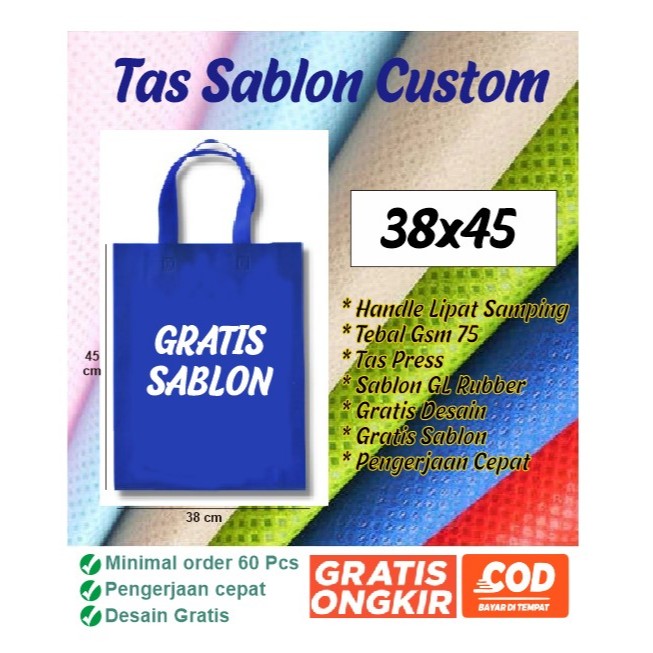 

Tas Spunbon Sablon Custom 38x45 Spunbond Shopping Bag / Goodie Bag