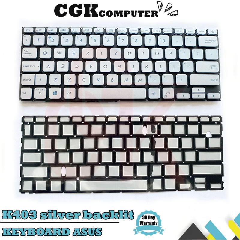 Keyboard Laptop Asus K403 K403F K403FA L403 L403F L403FA Silver Backlight