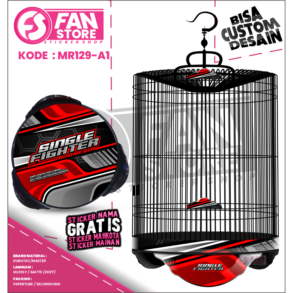 Stiker Decal SINGLE FIGHTER DESIGN Costum Sangkar BULAT Burung MURAI-Stiker Decal Sangkar Burung Mur