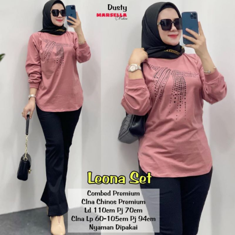 NEW leoan set ori / setelan banu remaja wanita / set kaos dan celana chinos wanita / set baju wanita