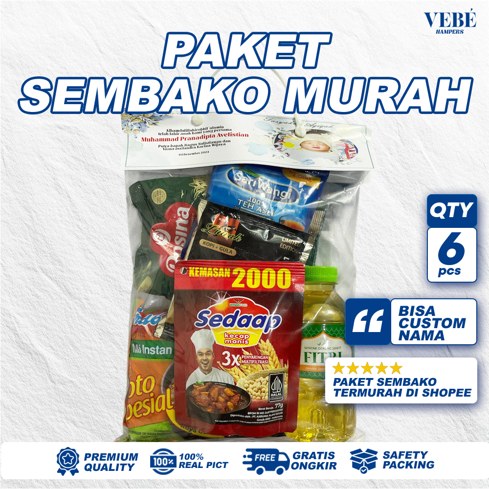

Paket Sembako Premium Murah Hampers Pengajian Santunan Syukuran Idul fitri ( VB 2 )