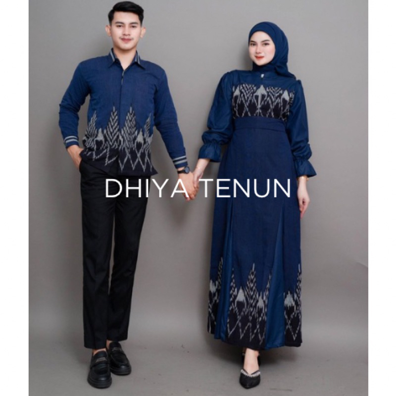 SET COUPLE KINANTI NAVY CEMARA BAJU SET COUPLE KELUARGA DRES MUSLIM ETHNIK BAJ TENUN COUPLE TROSO BU