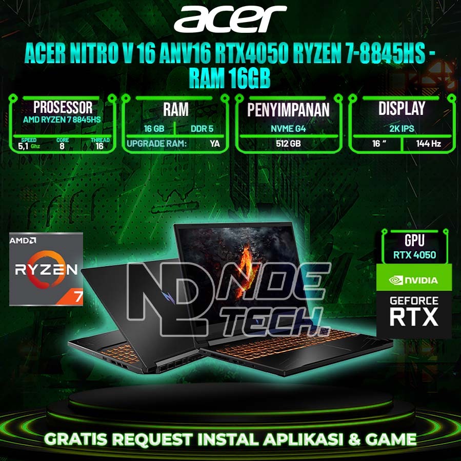 ACER NITRO V 16 ANV16 RTX4050 Ryzen 7-8845HS
