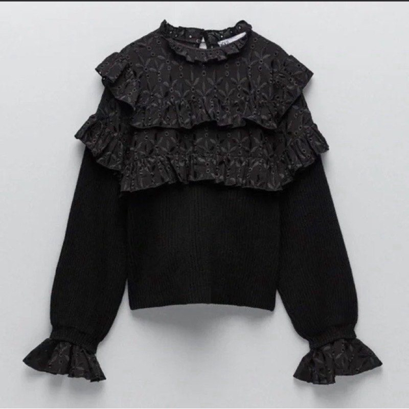 ZARA Knit Sweater with Ruffle Boho #KNIT #ZARA