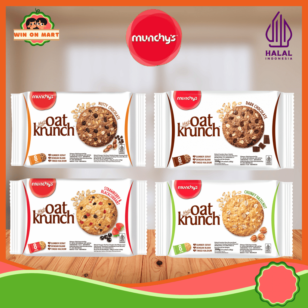 

Biskuit | Munchy's Oat Krunch 208gr | Stroberi | Hazelnut | Dark Coklat | Nutty Coklat