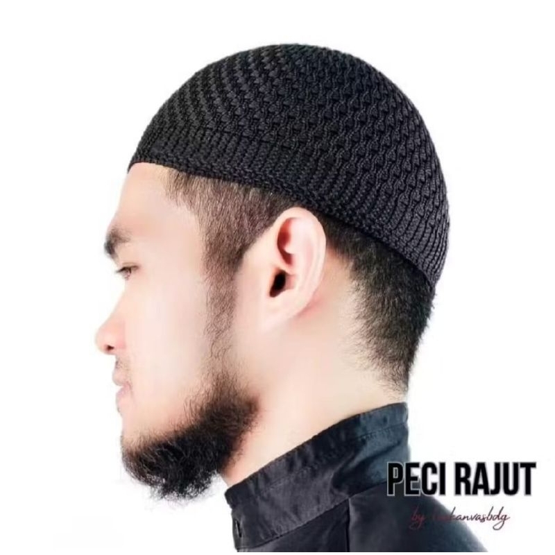 Peci Rajut Dewasa / Peci Haji / Peci Rajut Putih / Kopiah Rajut / Peci Rajut Polos Tebal Elastis