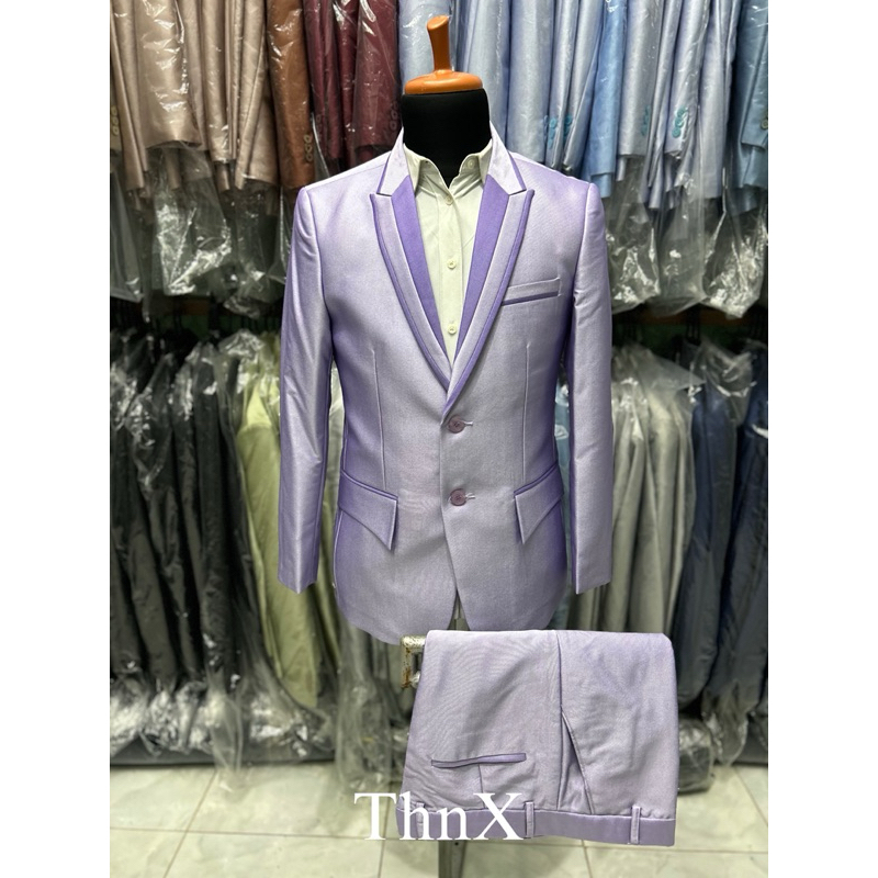 1 stel jas wedding jas nikah jas manten jas tailor slim fit model korean semi woll UNGU LILAC MUDA (