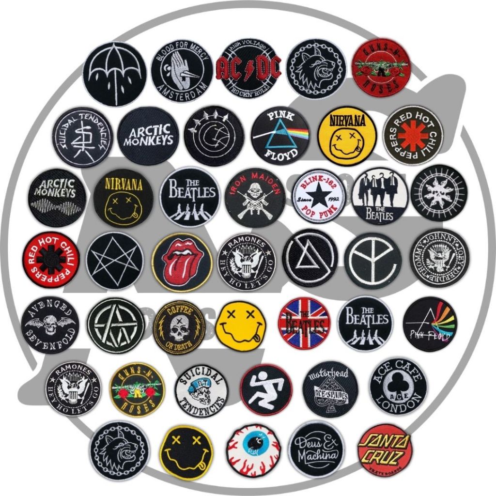 Patch Bordir Emblem Bulat Logo Band Populer Iron Patch Bordir Logo Aksesoris Bordir Logo Keren
