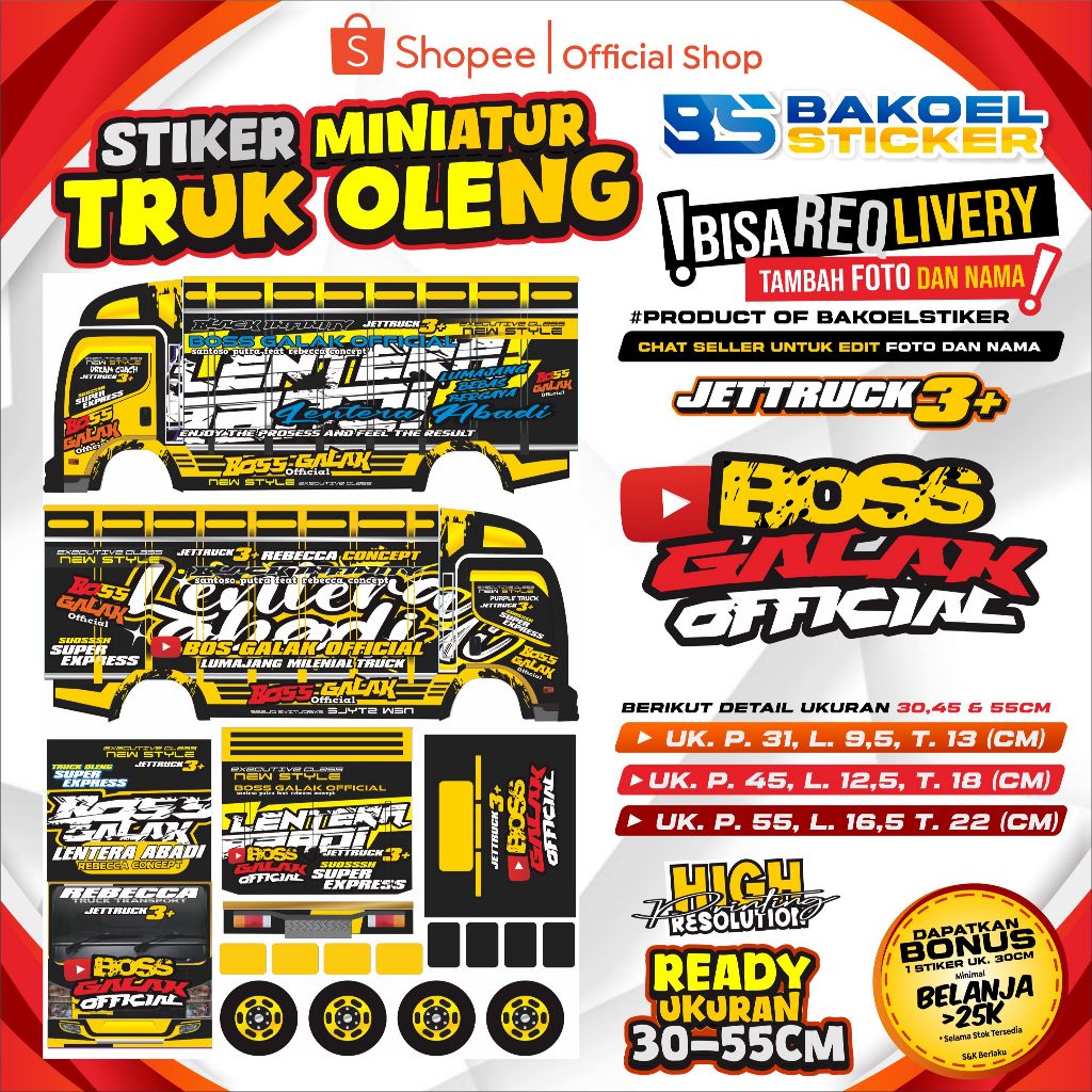 STIKER MINIATUR TRUK OLENG NEW MOTIF UK. 30/45CM