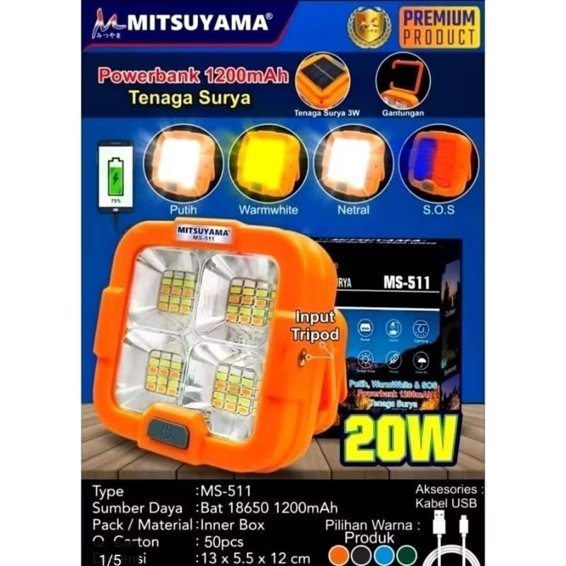 Mitsuyama MS-511 Lampu LED Emergency Tenaga Surya / Lampu Tenaga Surya 20W