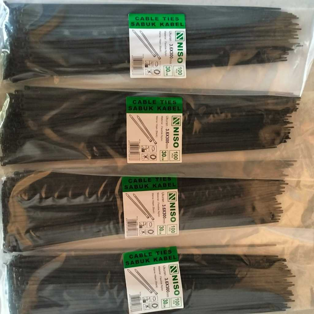 

Kabel Ties 3.6x300mm (30cm) Warna Hitam Niso