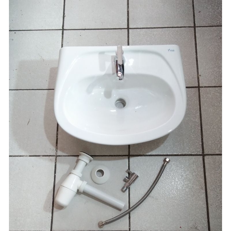 PAKET Wastafel Cuci Tangan Keramik 50 cm Set