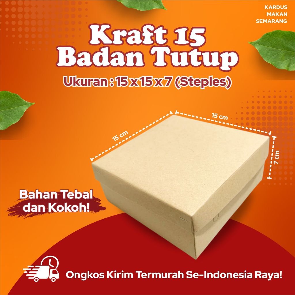 Dus Kraft 15x15x7 Badan Tutup Pisah Non Laminasi Box / Nasi Berkat Hajatan 15 x 15 x 7 / Box Berkat 