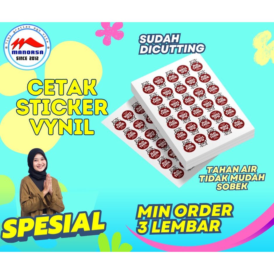 

CETAK STIKER VYNIL A3+ 32.5 X 48.5 CM TERMURAH & TAHAN AIR | CETAK STIKER LABEL KEMASAN / LABEL USAHA MAKANAN