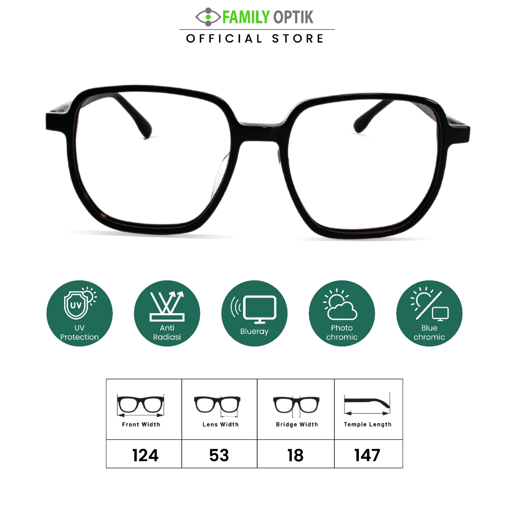 Family Optik - Frame Kacamata Blush On Retro 8207 Anti Radiasi Bluecromic Photocromic Minus Plus Cyl