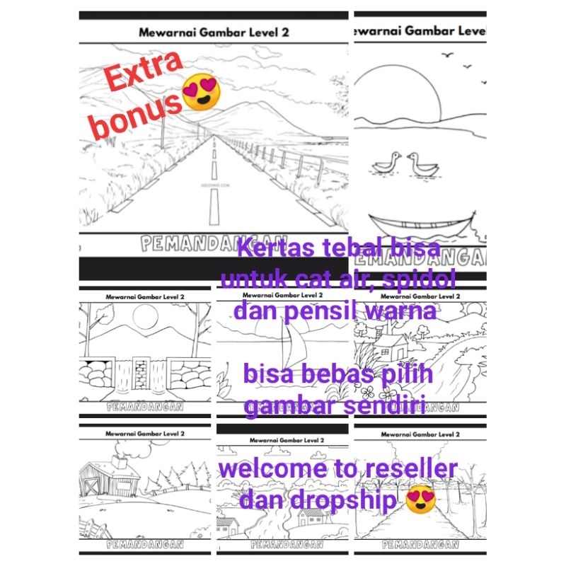 

Kertas/lembar/worksheet mewarnai murah A5 tema pemandangan