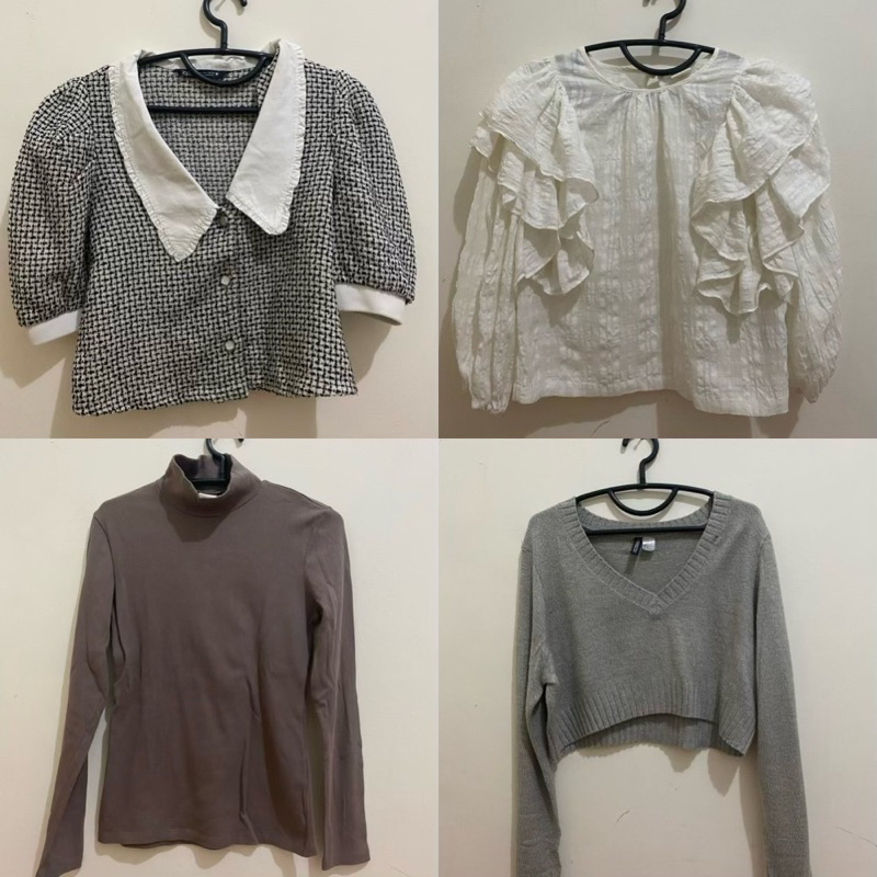 PRELOVED BRANDED ZARA H&M BLOUSE TWEED TURTLENECK KEMEJA KNIT SWEATER