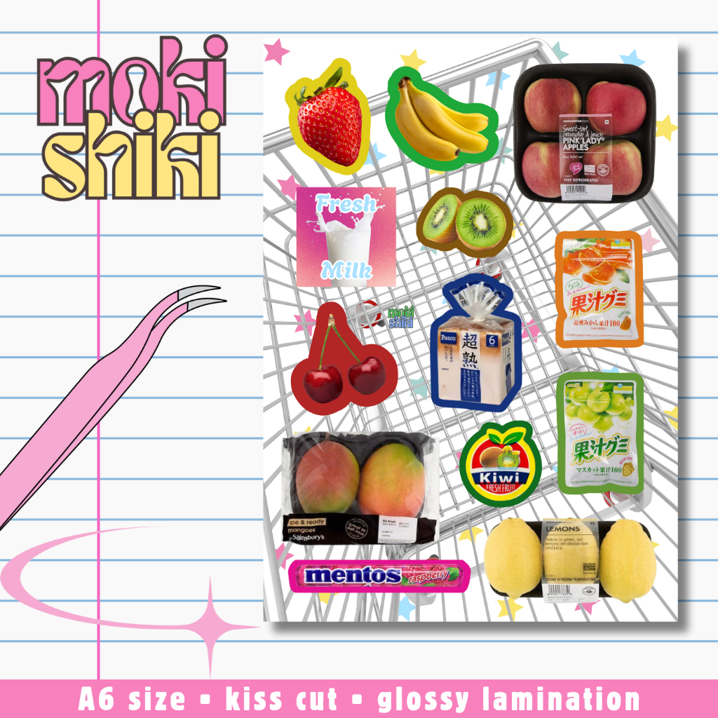 

trolley treats deco sticker sheet | food fruit buah japanese japan jepang jurnal journal journaling aesthetic y2k laptop hp