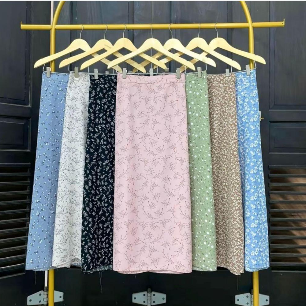 FLORA SKIRT / ROK MOTIF BUNGA WANITA / ROK PANJANG A LINE / SAKURA SKIRT / ROK VINTAGE KOREAN STYLE