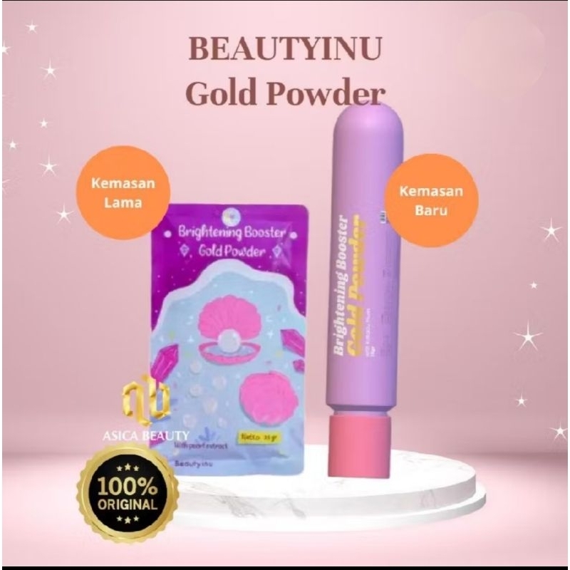 Asiri Beautyinu Brightening Booster Gold Powder Serbuk Pemutih Badan & Wajah 25 Gram ~  Kefir  Brigh