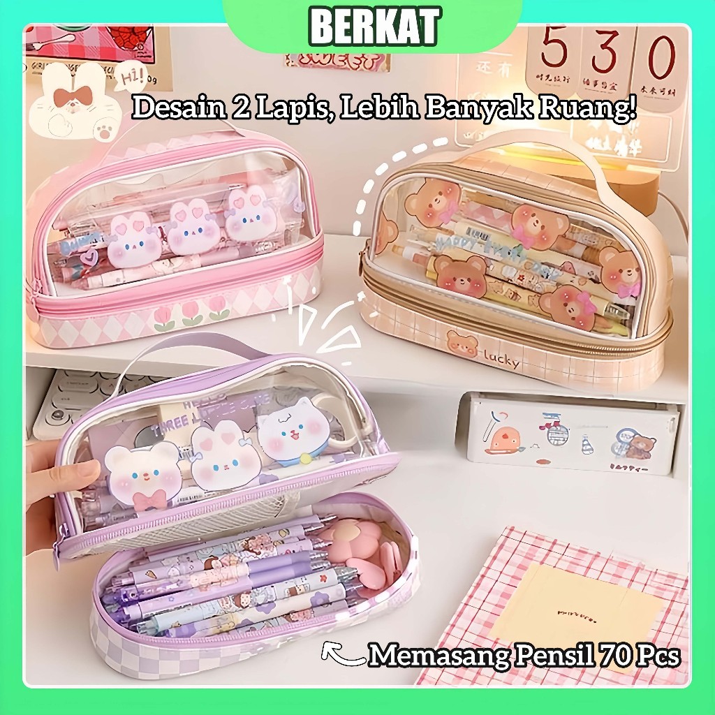 

Tempat Pencil Tas Pena Tas Pensil Dengan Stiker Gratis Kotak Pencil Tempat Alat Tulis Bahan PVC Berkapasitas Besar