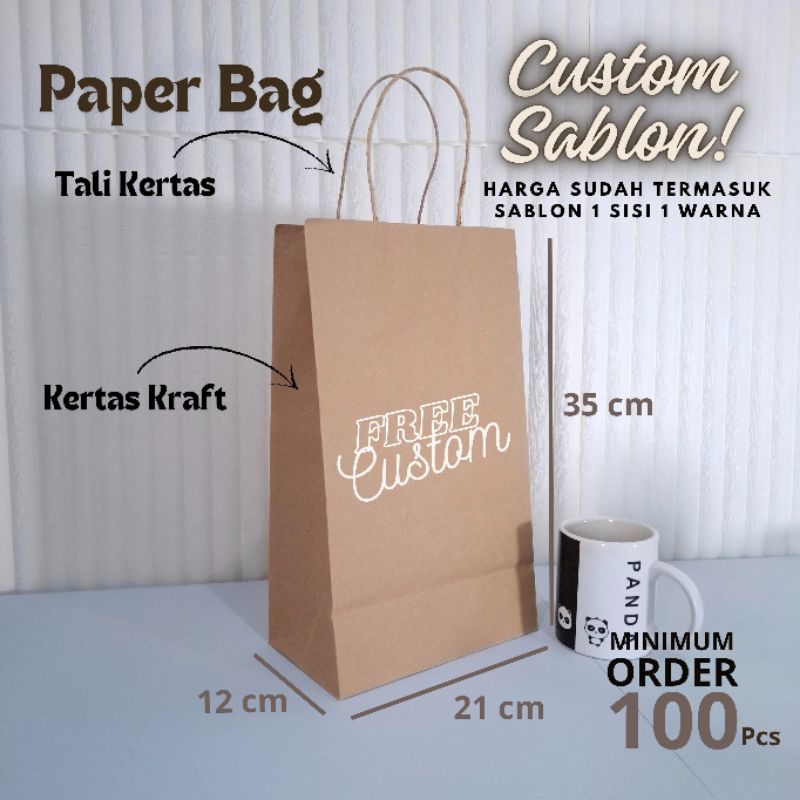

Paper Bag 21 × 12 × 35 Tas Kertas Kraft Coklat Tebal 150gsm Shopping Bag Custom Sablon