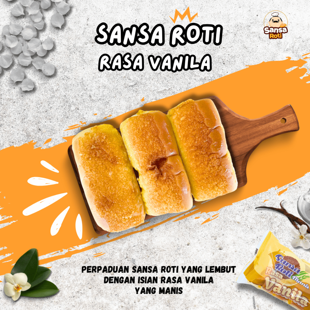 

RB Sansa Roti Rasa Vanilla isi 15 Pcs + (FREE 3 PCS) Cemilan Roti Vanila Bertekstur Lembut dan Halal