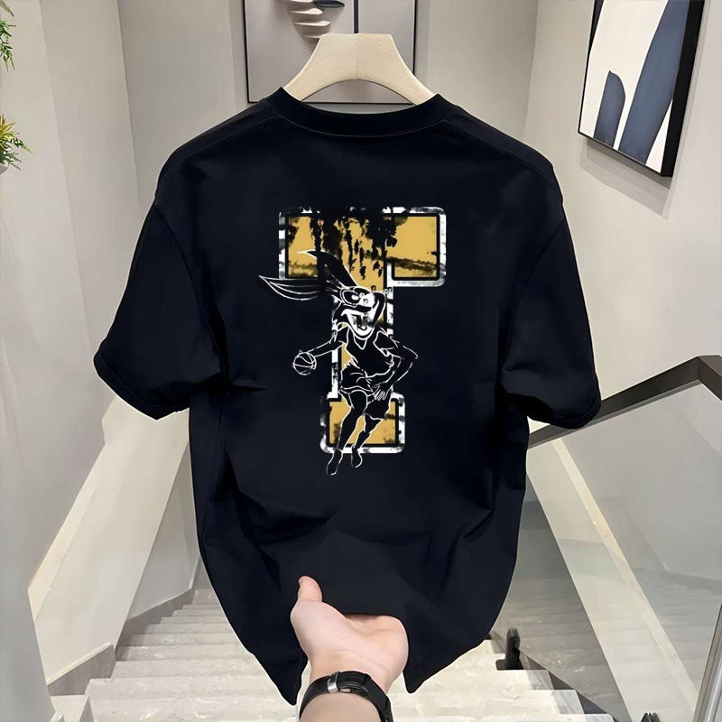 Pound katun pasang Amerika T-shirt tren kepribadian T-shirt basket kelinci cetak pria musim panas le