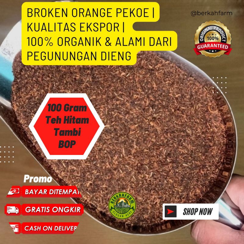 

100 Gram ТЕН НІТАМ ВОР – Teh Tambi Wonosobo Broken Orange Pekoe | Kualitas Ekspor | 100% Organik & Alami dari Pegunungan Dieng