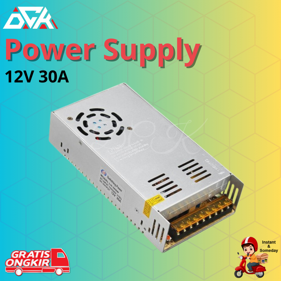 Power Supply 12V 30A Switching Adaptor Jaring DC 12 Volt 30 Ampere LED PSU