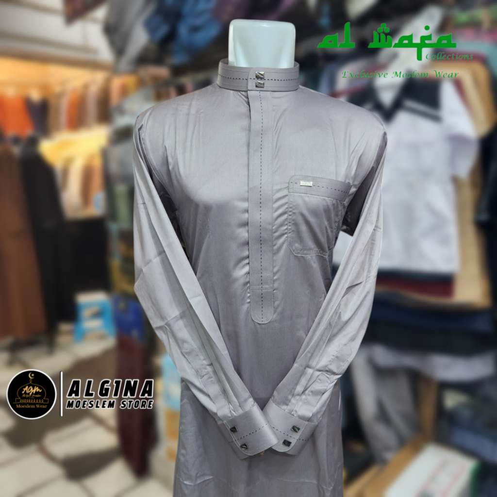 Gamis Al Wafa Warna Bahan Satin Korea Embos Resleting | Jubah Muslim Lengan Panjang Al Wafa Medium G