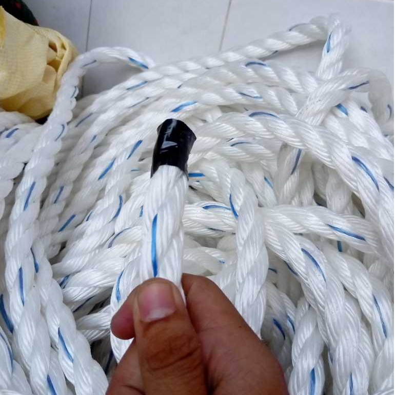 

1 Roll Tali Tambang 20mm PP Polypropylene Putih Lis Biru Besar -+200Meter