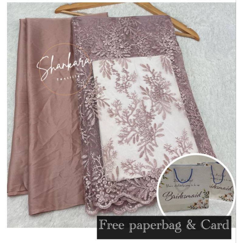 Set/Paket Kain Bridesmaid Tile Bordir & Satin ( furing) / paket bridesmaid/ set kain kebaya