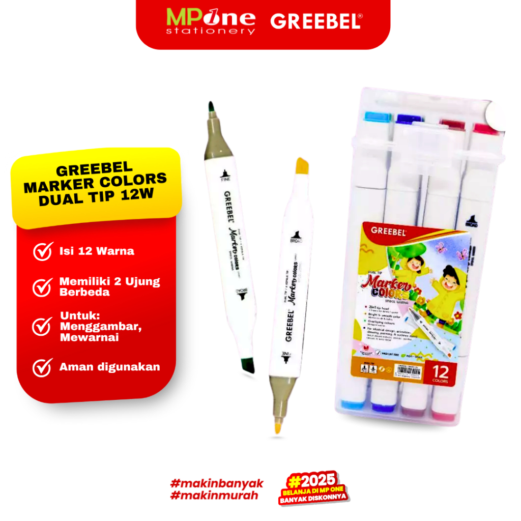

Greebel Marker Colours Dual Tip 12 Warna / Spidol Water Marker Dual Head / Sketsa Marker Set Spidol 12 Warna GREEBEL