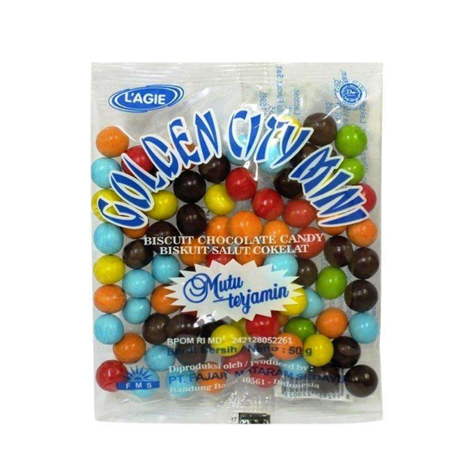 

L'agie Coklat Biskuit Golden City Mini Aneka Warna 50gr