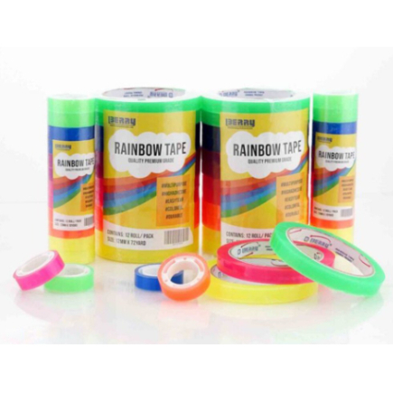 

Berry - Isolasi Rainbow Warna Warni 12mm x 72 Yard - (1 Roll) 12 Pcs