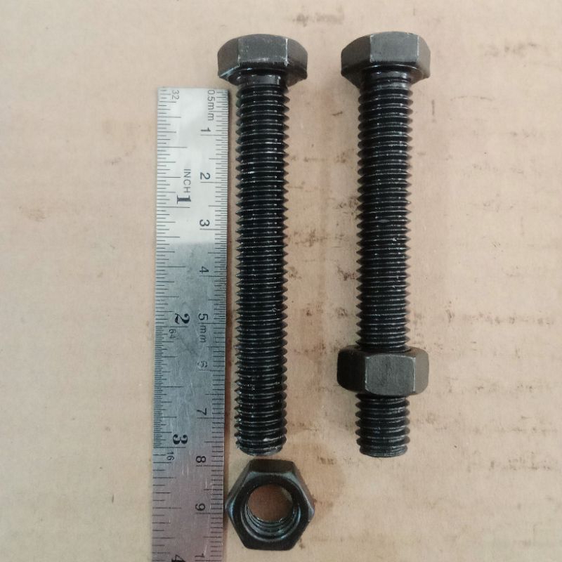 baut mur hexagon hitam UNC 7/16 x 3" kunci 16 drat kasar