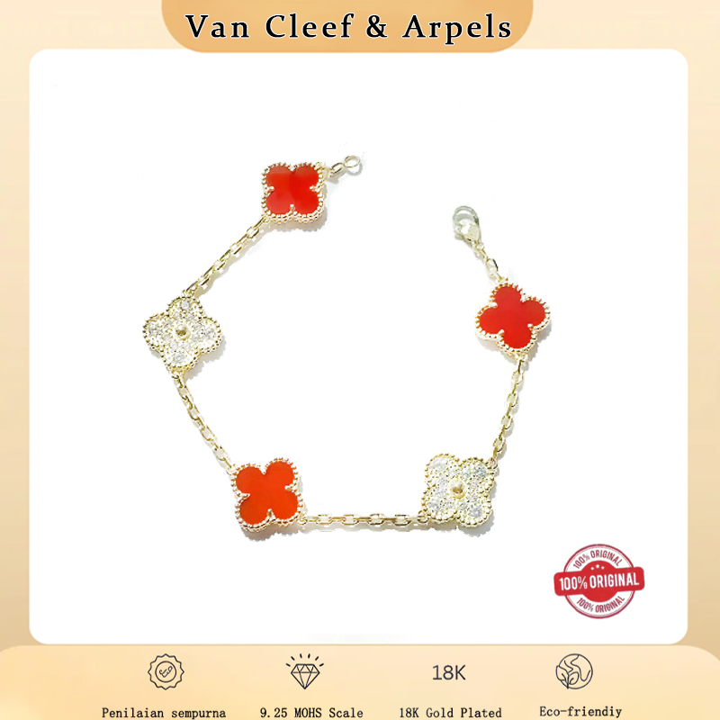 Van Cleef&Arpels gelang emas perhiasan wanita lima bunga ibu gelang mutiara beruntung clover diamond