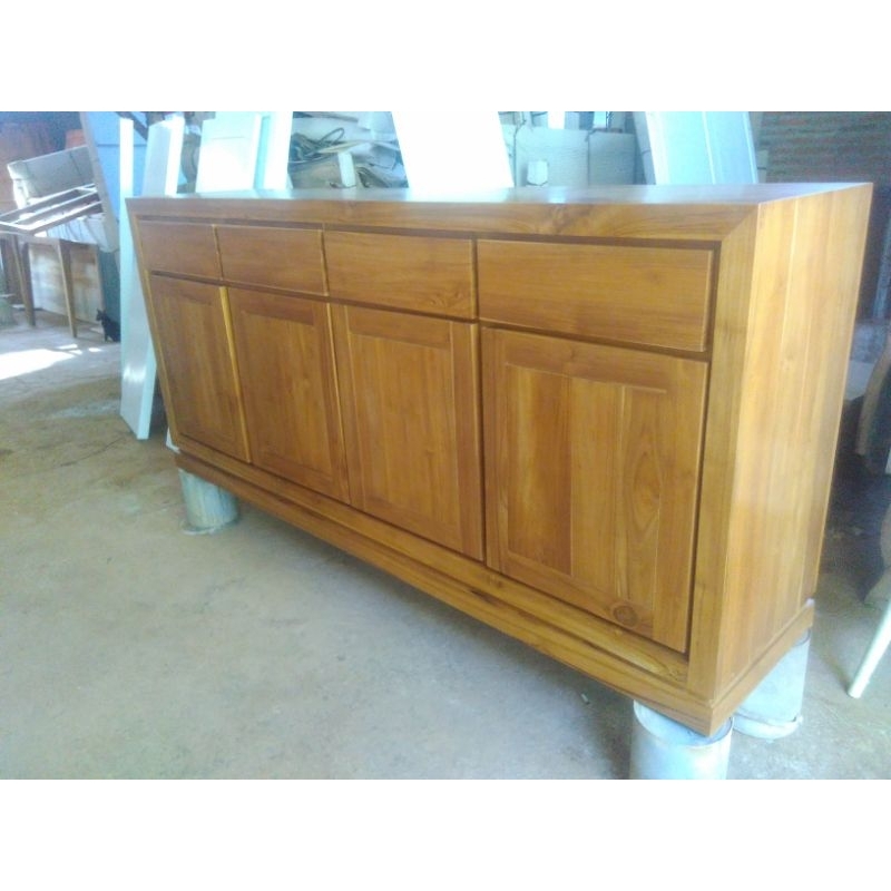 Bufet Tv Minimalis Kayu Jati Solid 2 Meter 4 pintu Polos