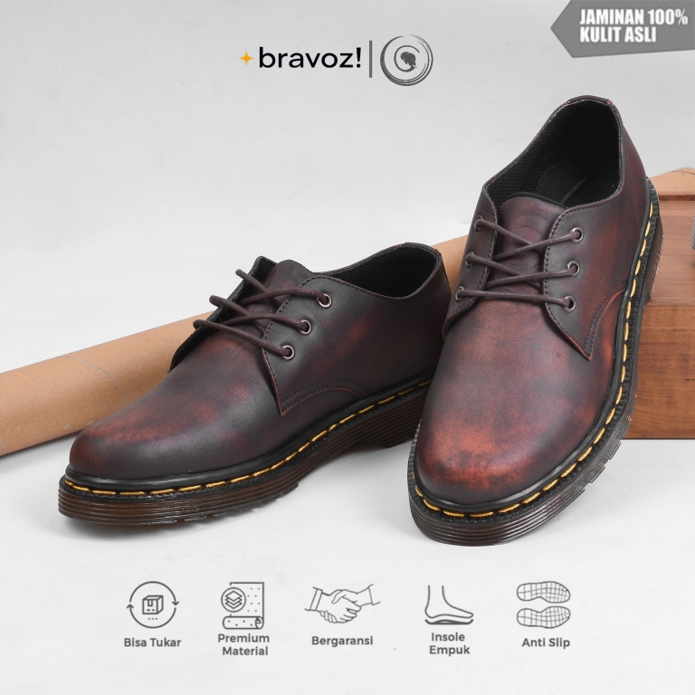 Greata - Kalmar Maroon (KULIT ASLI) Sepatu Pantofel Pria Vintage Derby Shoes Original
