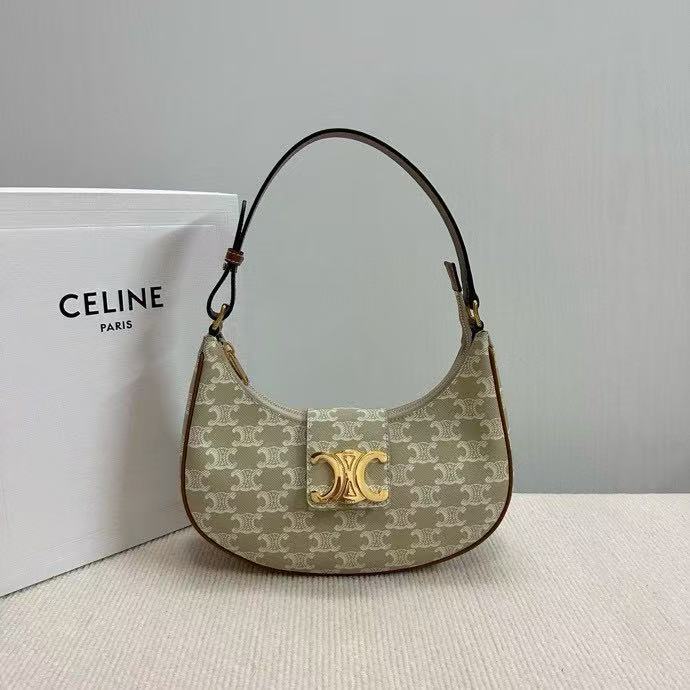 CELINE AVA Triomphe Underarm Handheld Shoulder Bag, Brown Rice  114492
