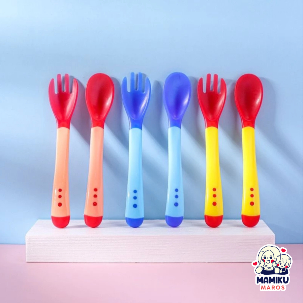 Sendok Makan Bayi Silikon - Sendok Garpu Sensor Panas Bayi - Peralatan Makan Baby