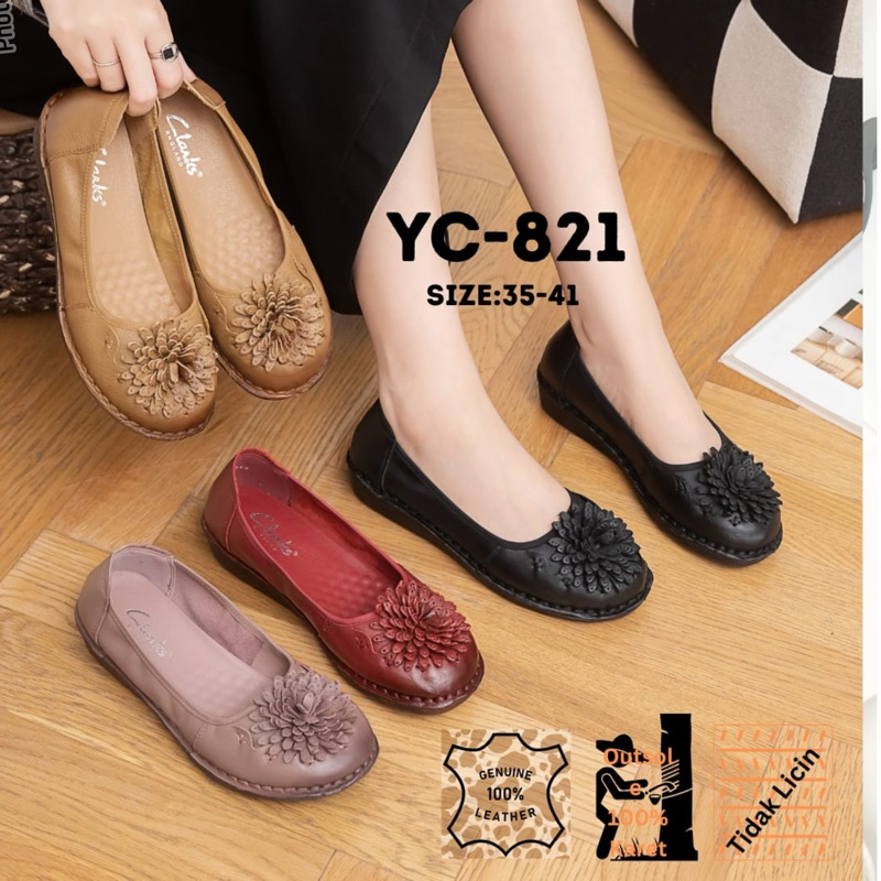 TERMURAH Sepatu Clarks YC-821 Chrysanthemum Flower Low Wedge 3cm / Clark / Sepatu kerja kantor kulit