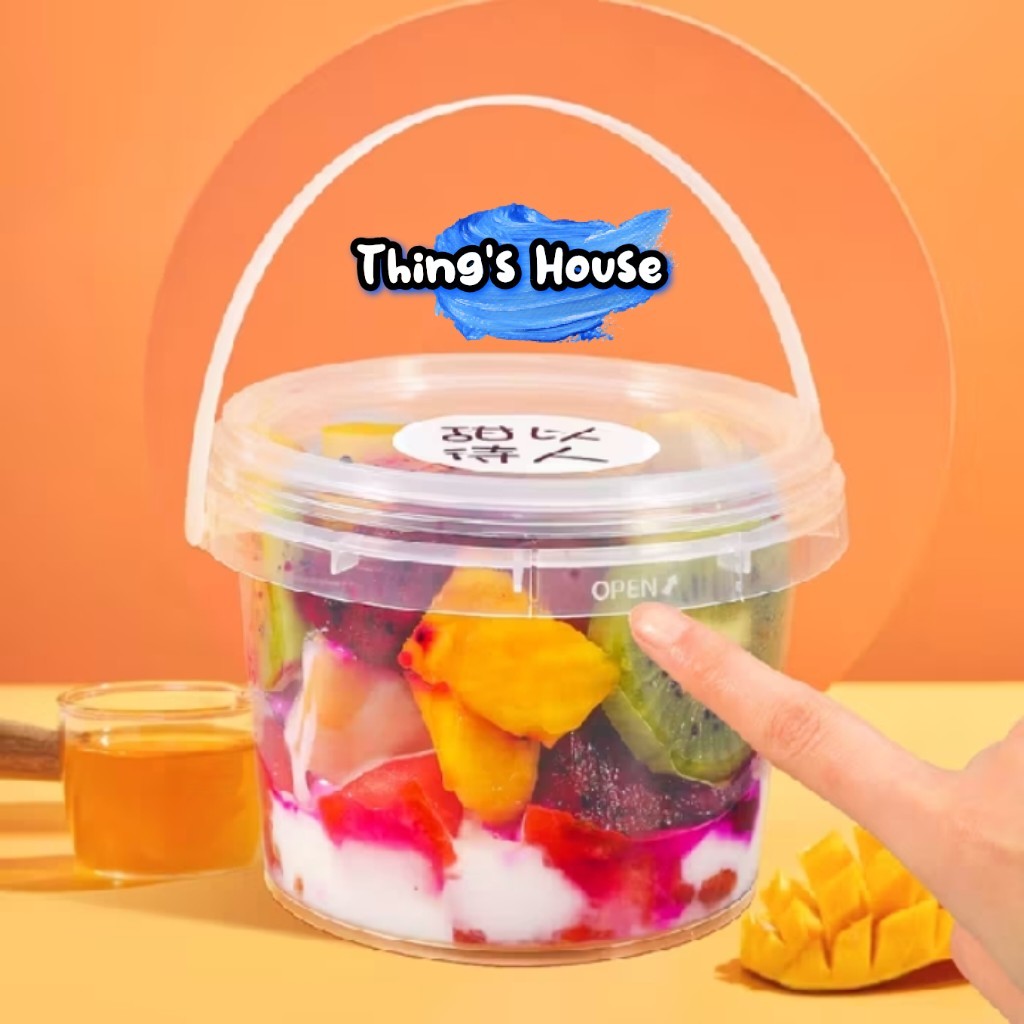 10pcs - 500ml Jar Dessert Ember Bulat Makanan Minuman Milk Tea Dessert Box Handle