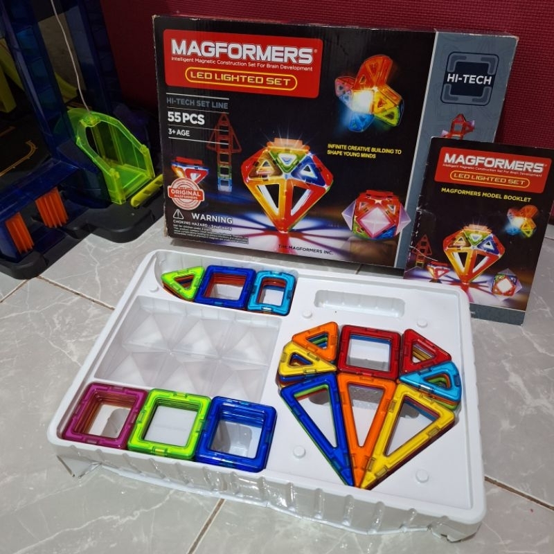Preloved Original Magformers LED Lighted Set 55pcs Mainan Edukasi STEAM Anak ELC Learning Resources