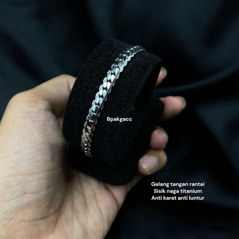Gelang Tangan Rantai Sisik Naga Titanium Anti Karat - Gelang Titanium Pria - Gelang Titanium Wanita 