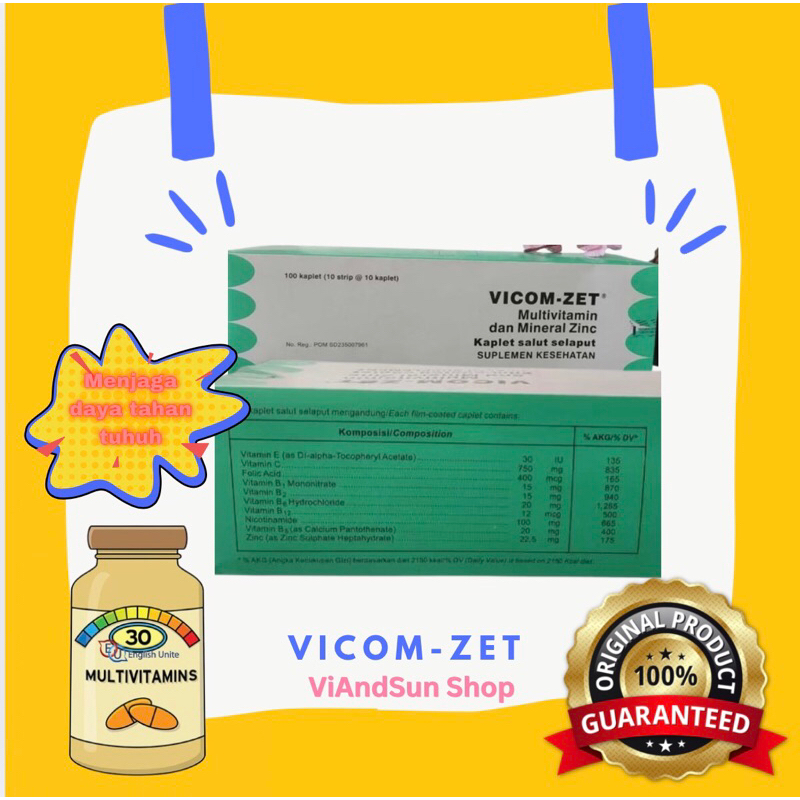 Vicom Zet Vicom-Zet Strip Isi 10 Tablet Efektif Menjaga Daya Tahan Tubuh (persis Becom Z)